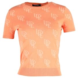 Ralph Lauren-Lauren Ralph Lauren Monogram Jacquard Top a maniche corte in cotone arancione-Arancione