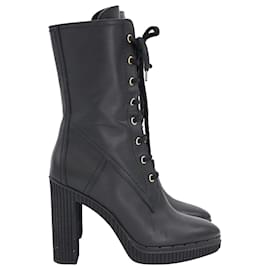 Tod's-Tod's Lace-Up Platform Boots in Black Leather-Black