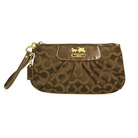 Coach Signature Monogram - Bolso de mano de piel marrón con correa de mano Castaño