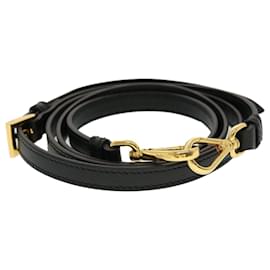 Prada-PRADA Safiano Leather Shoulder Strap 47.2""-51.2"" Black Gold Auth am4487-Black,Golden