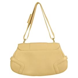 Salvatore Ferragamo-Salvatore Ferragamo Cream Leather Gold Tone Gancio Classic Shoulder bag Handbag-Cream