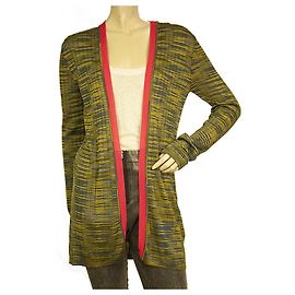 M Missoni MISSONI Vert Jaune Bleu Teintes Rose Garniture Coton Open Cardigan Cardi taille IT 42 Multicolore
