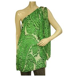 Milly 100% Camicetta lunga monospalla floreale verde seta Paisley Taglia superiore 4 Verde