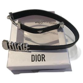 Bracciale Christian Dior Bee in pelle nera Nero