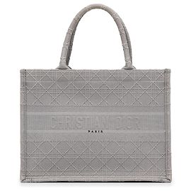 Cabas livre brodé Dior Medium Cannage gris Marron
