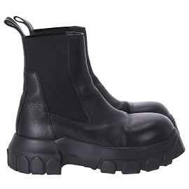 Rick Owens Beetle Bozo Tractor Boots in Black Leather Black