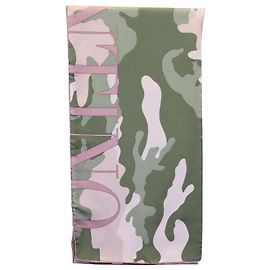 Cachecol Valentino Garavani com estampa de camuflagem e logotipo em seda verde e rosa Multicor