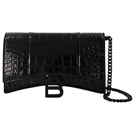 Balenciaga-Hourglass Wallet on chain - Balenciaga - Leather - Black-Black