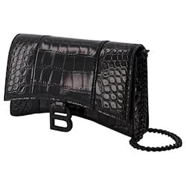 Balenciaga-Hourglass Wallet on chain - Balenciaga - Leather - Black-Black