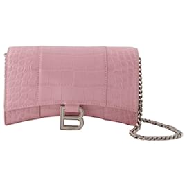 Balenciaga-Hourglass-Geldbörse mit Kette – Balenciaga – Leder – Puderrosa-Pink