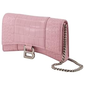 Balenciaga-Hourglass-Geldbörse mit Kette – Balenciaga – Leder – Puderrosa-Pink