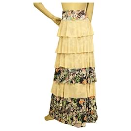 Autre Marque-Agua Bendita Beige Tulle Floral Layered Pleated Maxi Long Skirt size 8-Multiple colors