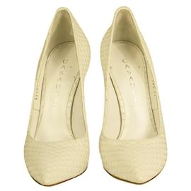 Casadei-Casadei Blade White Snakeskin Leather Pointed Toe Pumps High Heels Shoes size 7-White