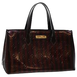 Louis Vuitton-LOUIS VUITTON Vernis Rayure Wilshire PM Hand Bag Black Wine Red M91701 LV 44211-Black,Other