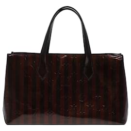 Louis Vuitton-LOUIS VUITTON Vernis Rayure Wilshire PM Sac à Main Noir Vin Rouge M91701 LV 44211-Noir,Autre