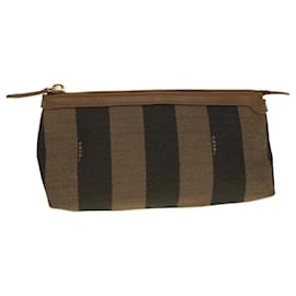 Fendi-FENDI Pecan Canvas Pouch Black Brown Auth 44067-Brown,Black