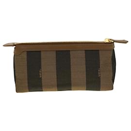 Fendi-FENDI Pecan Canvas Pouch Black Brown Auth 44067-Brown,Black
