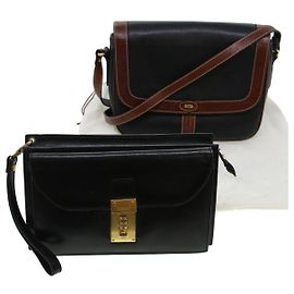 BALLY Schulter-Clutch-Tasche aus Leder 2Set Schwarz Auth bs5759 Schwarz