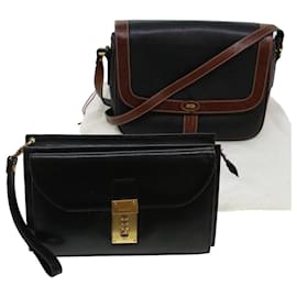 Bally-BALLY Shoulder Clutch Bag Leather 2Set Black Auth bs5759-Black