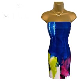 Milly-Vestido de verano ajustado sin tirantes multicolor de MILLY New York EE. UU. 8 Reino Unido 12 UE 40-Multicolor