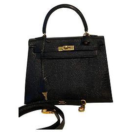 Hermès Hermes Hermes Black Shiny Lizard Sellier Kelly 25 Black