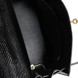 Hermès-Hermès Hermes schwarz glänzende Eidechse Sellier Kelly 25-Schwarz