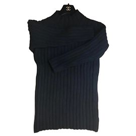 Chanel Pull Long en Laine Noir Noir