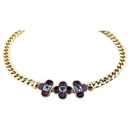 Christian Dior-NEUF VINTAGE COLLIER CHRISTIAN DIOR FLEURS EN METAL DORE PIERRES NECKLACE-Doré