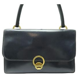 Hermès ANEL VINTAGE HERMES CIRCA BOLSA 1970 BOLSA DE COURO CAIXA AZUL MARINHO Azul marinho