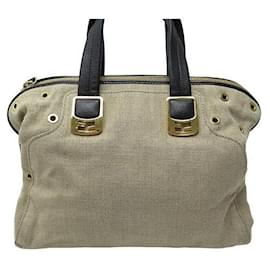Fendi-FENDI CHAMELEON SMALL HANDBAG 8BL114 BEIGE CANVAS HAND BAG PURSE-Beige
