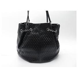 Tod's-TOD'S CABAS HAND BAG EMBOSSED BLACK PATENT LEATHER HAND BAG PURSE-Black