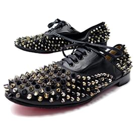 Christian Louboutin-SHOES CHRISTIAN LOUBOUTIN RICHELIEU FREDDY SPIKE BLACK LEATHER BLACK SHOES-Black