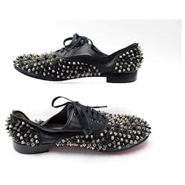 Christian Louboutin-SHOES CHRISTIAN LOUBOUTIN RICHELIEU FREDDY SPIKE BLACK LEATHER BLACK SHOES-Black