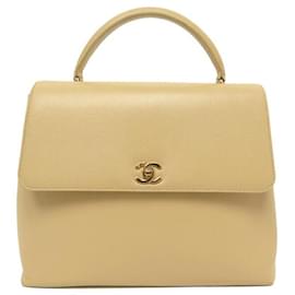 Chanel-VINTAGE CHANEL TIMELESS FLAP HANDLE BAG IN CAVIAR LEATHER HAND BAG-Beige