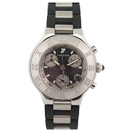 Relógio Cartier 21 Chronoscaph 2424 quartzo ct 38 RELÓGIO DE AÇO CRONÓGRAFO MM Prata