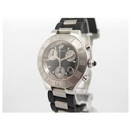 Cartier-Cartier watch 21 Chronoscaph 2424 ct quartz 38 MM CHRONOGRAPH STEEL WATCH-Silvery
