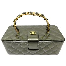 BOLSA VINTAGE CHANEL PARA IMAGICES EM COURO PATENTE ACOLCHOADO BOLSA CAIXA Caqui