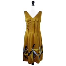 Hobbs-HOBBS Womens Gold Silk Sleeveless Occasion Dress Geometric Sequin UK 10 US 6-Golden
