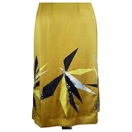 Hobbs-HOBBS Ärmelloses Damen-Festkleid aus goldener Seide mit geometrischen Pailletten UK 10 US 6-Golden