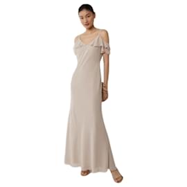 Coast-Coast Womens Cream Chiffon Cold Shoulder Maxi Dress, Bridesmaid, Prom UK 12 US 8-Cream