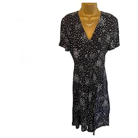 Jigsaw-Jigsaw Womens Black Spotted Crepe Short Sleeve Shift Dress UK 12 US 8 EU 40-Black
