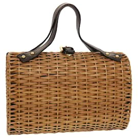 Fendi-FENDI Straw Bag Zucca Canvas Hand Bag Rattan Brown Auth 44394-Brown