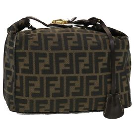 FENDI Zucca Canvas Vanity Pouch Sac à main Nylon Marron Noir Auth tb667 Marron Noir