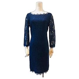 Diane Von Furstenberg-DvF Zarita Long lace dress in midnight blue-Navy blue,Dark blue