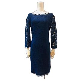 Diane Von Furstenberg DvF Zarita Langes Spitzenkleid in Mitternachtsblau Marineblau Dunkelblau