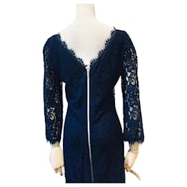 Diane Von Furstenberg-DvF Zarita Vestido longo de renda azul meia-noite-Azul marinho,Azul escuro