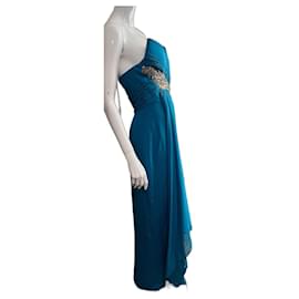 Marchesa-Marchesa Notte long silk georgette evening gown-Turquoise