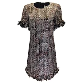 Prabal Gurung-Prabal Gurung Black / Pink Multi Sequined Short Sleeved Tweed Dress-Black