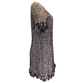 Prabal Gurung-Prabal Gurung Black / Pink Multi Sequined Short Sleeved Tweed Dress-Black