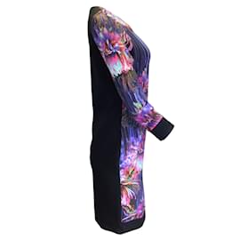 Roberto Cavalli-roberto cavalli violeta / Vestido elástico de viscosa de manga larga con estampado multicolor negro-Multicolor
